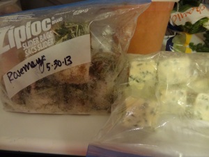 Chive butter and rosemary hanging out in my freezer